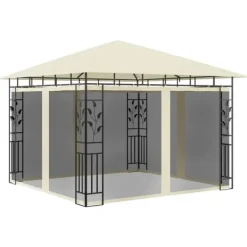 Telte & Lysthuse^Havepavillon med myggenet - Stabil metalkonstruktion | Farve: Creme | Størrelse: 3x3x2,73 m