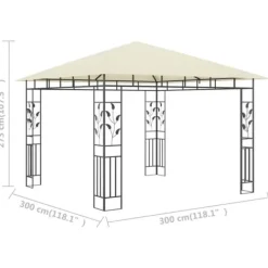 Telte & Lysthuse^Havepavillon med myggenet - Stabil metalkonstruktion | Farve: Creme | Størrelse: 3x3x2,73 m