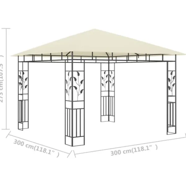 Telte & Lysthuse^Havepavillon med myggenet - Stabil metalkonstruktion | Farve: Creme | Størrelse: 3x3x2,73 m