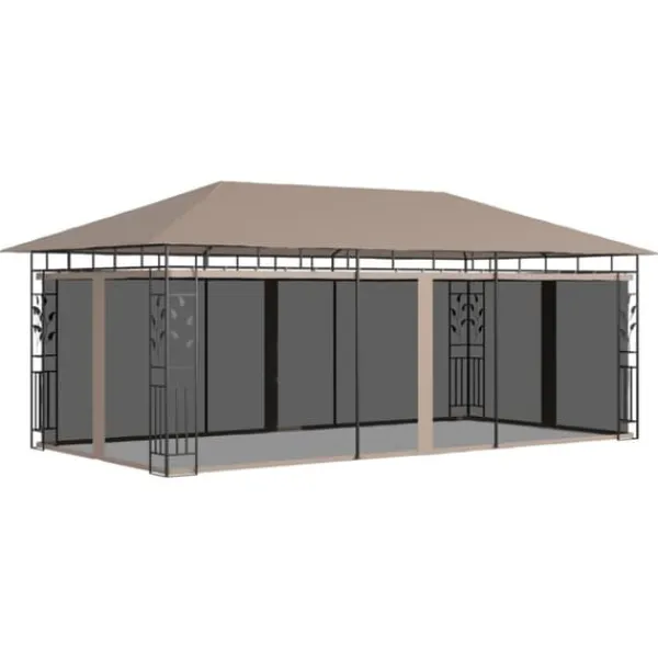 Best Havepavillon med myggenet - 6x3x2,73 m | Farve: Gråbrun | Vægt: 180 g/m² Telte & Lysthuse