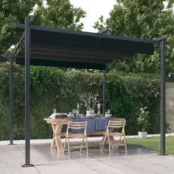 Discount Havepavillon med sammenrulleligt tag - Uderum skygge | Farve: Antracitgrå | Størrelse: 3x3 m Buer, Spalier, Lysthuse Uden Tag
