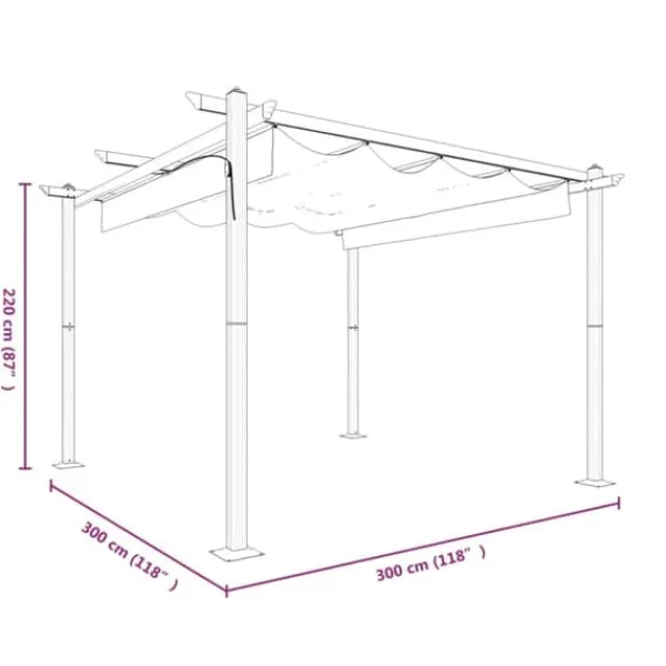 Sale Havepavillon med sammenrulleligt tag 3x3 m | Farve: Cremefarvet Buer, Spalier, Lysthuse Uden Tag