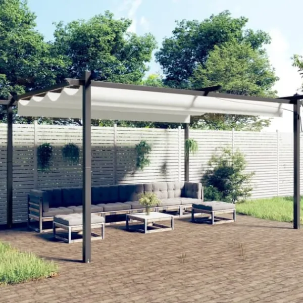 Best Havepavillon med sammenrulleligt tag - UV-resistent & vandafvisende | Størrelse: 4x3 m | Farve: Creme Buer, Spalier, Lysthuse Uden Tag