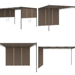 Outlet Havepavillon med sidegardin 4x3x2,25 m gråbrun - Markise - Markiser - Home & Living Buer, Spalier, Lysthuse Uden Tag