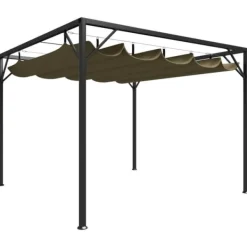 Buer, Spalier, Lysthuse Uden Tag^Havepavillon med tilbagetrækkeligt tag 3x3 m | Farve: Gråbrun | 180 g/m²