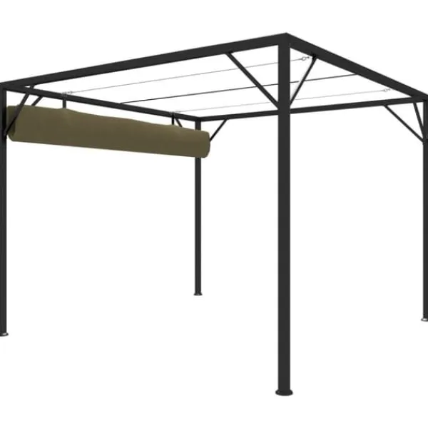 Buer, Spalier, Lysthuse Uden Tag^Havepavillon med tilbagetrækkeligt tag 3x3 m | Farve: Gråbrun | 180 g/m²