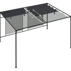 Outlet Havepavillon med udtrækkeligt tag - Stærk jernkonstruktion | Farve: Antracit | Størrelse: 4x3x2,3 m Buer, Spalier, Lysthuse Uden Tag