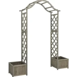 Buer, Spalier, Lysthuse Uden Tag^Havepergola med plantekasse massivt fyrretræ grå - Pergola - Pergolaer - Home & Living