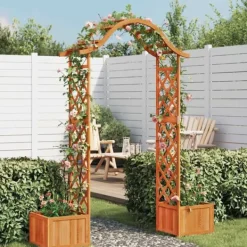 Buer, Spalier, Lysthuse Uden Tag^Havepergola med plantekasser i massivt fyrretræ | Farve: Natur | Størrelse: Standard