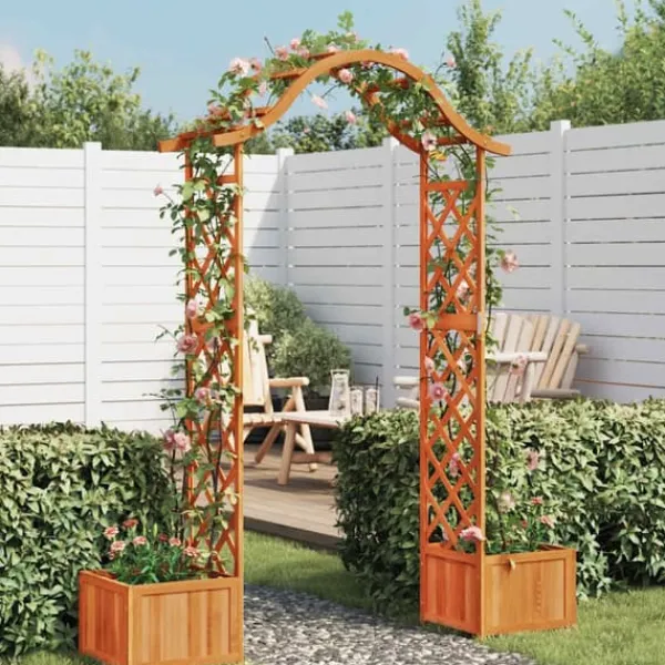 Buer, Spalier, Lysthuse Uden Tag^Havepergola med plantekasser i massivt fyrretræ | Farve: Natur | Størrelse: Standard
