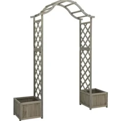 Hot Havepergola med plantekasser - Massivt fyrretræ | Farve: Grå Buer, Spalier, Lysthuse Uden Tag