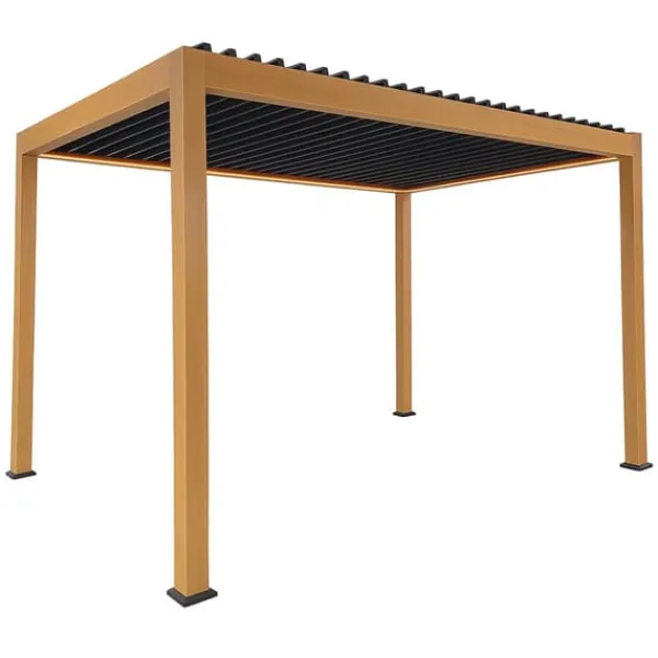 Buer, Spalier, Lysthuse Uden Tag^Havepergola 3x4 m ALUMINIUM 4 gardiner SIDE LED-belysning FJERNBETJENING