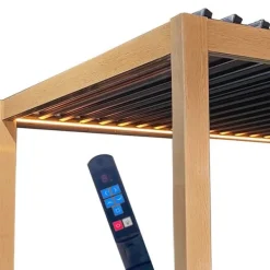 Buer, Spalier, Lysthuse Uden Tag^Havepergola 3x4 m ALUMINIUM 4 gardiner SIDE LED-belysning FJERNBETJENING