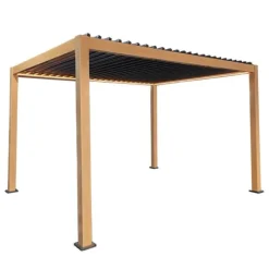 Buer, Spalier, Lysthuse Uden Tag^Havepergola 3x4 m ALUMINIUM 4 gardiner SIDE LED-belysning FJERNBETJENING
