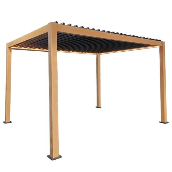 Buer, Spalier, Lysthuse Uden Tag^Havepergola 3x4 m ALUMINIUM 4 gardiner SIDE LED-belysning FJERNBETJENING