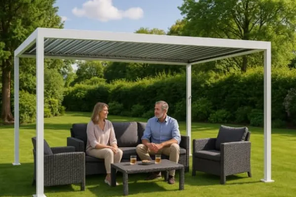 Online Havepergola 3x4 m med JUSTERBART ALUMINIUMSTAG, hvid, til TERRASSE, stærk Buer, Spalier, Lysthuse Uden Tag