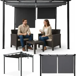 Buer, Spalier, Lysthuse Uden Tag^Havepergola 3x4 m stål 2,4 m vandtæt med 4 sidemarkiser