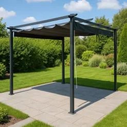 Buer, Spalier, Lysthuse Uden Tag^Havepergola 3x4 m stål 2,4 m vandtæt med 4 sidemarkiser