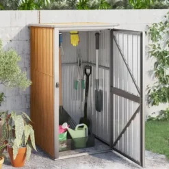 Skure, Garager & Carports^Haveredskabsskur i galvaniseret stål - Opbevaring til haven | Størrelse: 88x89x161 cm | Farve: Brun