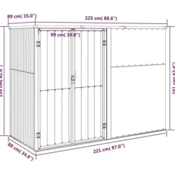 Sale Haveredskabsskur i galvaniseret stål - Opbevaring til haveredskaber | Størrelse: 225x89x161 cm | Farve: Brun Skure, Garager & Carports