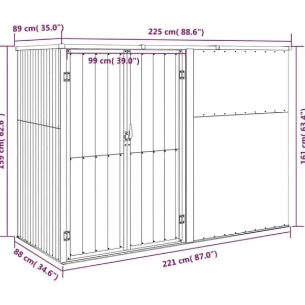 Sale Haveredskabsskur i galvaniseret stål - Opbevaring til haveredskaber | Størrelse: 225x89x161 cm | Farve: Brun Skure, Garager & Carports