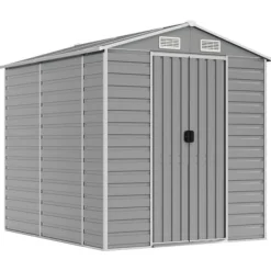 Sale Haveskur i galvaniseret stål - Multifunktionel opbevaring | Størrelse: 191x215x198 cm | Farve: Lysegrå Skure, Garager & Carports