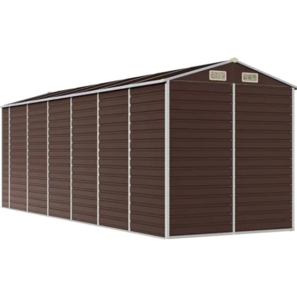 Hot Haveskur i galvaniseret stål - Multifunktionelt opbevaringsskur | Størrelse: 191x555x198 cm | Farve: Brun Skure, Garager & Carports