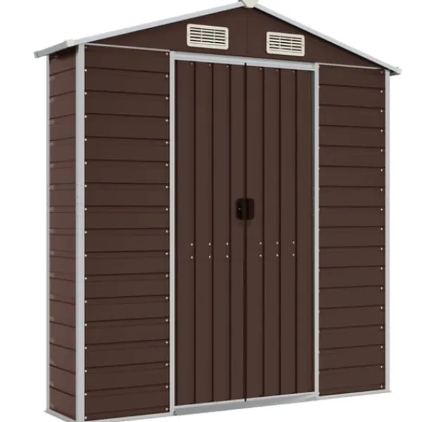 Hot Haveskur i galvaniseret stål - Multifunktionelt opbevaringsskur | Størrelse: 191x555x198 cm | Farve: Brun Skure, Garager & Carports