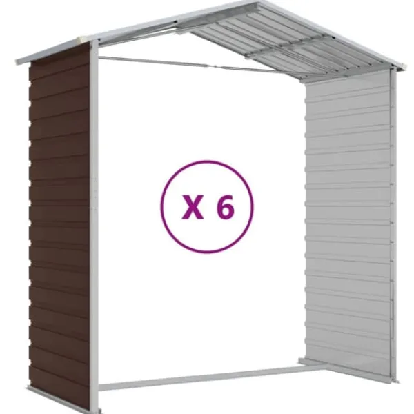 Hot Haveskur i galvaniseret stål - Multifunktionelt opbevaringsskur | Størrelse: 191x555x198 cm | Farve: Brun Skure, Garager & Carports