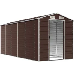 Clearance Haveskur i galvaniseret stål - Robust opbevaringsløsning | Farve: Brun | Størrelse: 191x470x198 cm Skure, Garager & Carports