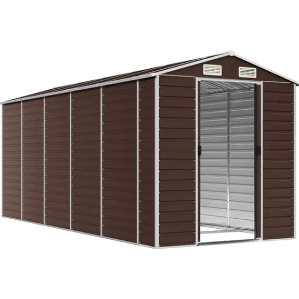 Clearance Haveskur i galvaniseret stål - Robust opbevaringsløsning | Farve: Brun | Størrelse: 191x470x198 cm Skure, Garager & Carports