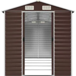 Clearance Haveskur i galvaniseret stål - Robust opbevaringsløsning | Farve: Brun | Størrelse: 191x470x198 cm Skure, Garager & Carports