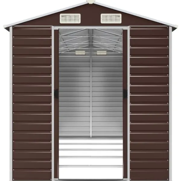 Clearance Haveskur i galvaniseret stål - Robust opbevaringsløsning | Farve: Brun | Størrelse: 191x470x198 cm Skure, Garager & Carports