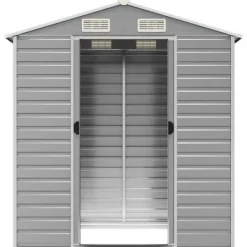 Skure, Garager & Carports^Haveskur i galvaniseret stål - Opbevaring og værktøjsbeskyttelse | Farve: Lysegrå | Størrelse: 191x130x198 cm