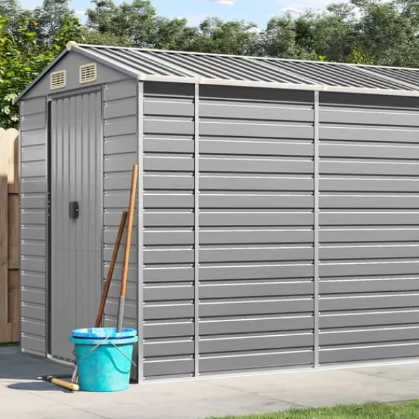 Hot Haveskur i galvaniseret stål - Multifunktionelt udendørs opbevaringsskur | Størrelse: 191x89x198 cm | Farve: Lysegrå Skure, Garager & Carports