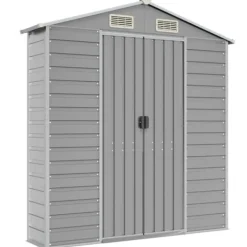 Hot Haveskur i galvaniseret stål - Multifunktionelt udendørs opbevaringsskur | Størrelse: 191x89x198 cm | Farve: Lysegrå Skure, Garager & Carports