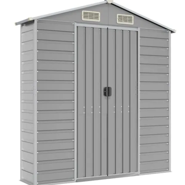 Hot Haveskur i galvaniseret stål - Multifunktionelt udendørs opbevaringsskur | Størrelse: 191x89x198 cm | Farve: Lysegrå Skure, Garager & Carports