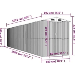 Haveskur i galvaniseret stål - Rummelig opbevaringsløsning | Farve: Lysegrå | Størrelse: 192x102x223 cm Skure, Garager & Carports