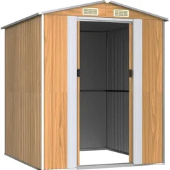 Skure, Garager & Carports^Haveskur i galvaniseret stål - Rummelig opbevaringsløsning | Farve: Lysebrun | Størrelse: 192x191x223 cm