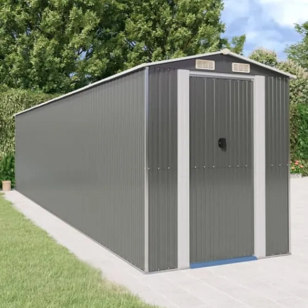 Discount Haveskur i galvaniseret stål - Rummelig opbevaringsløsning | Farve: Lysegrå | Størrelse: 192x85x223 cm Skure, Garager & Carports