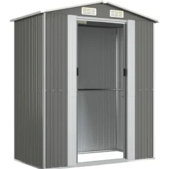 Discount Haveskur i galvaniseret stål - Rummelig opbevaring | Farve: Lysegrå | Størrelse: 192x108x223 cm Skure, Garager & Carports