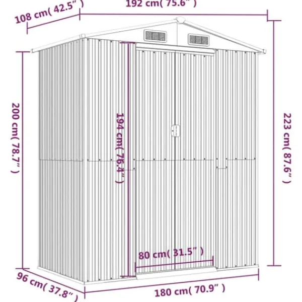 Discount Haveskur i galvaniseret stål - Rummelig opbevaring | Farve: Lysegrå | Størrelse: 192x108x223 cm Skure, Garager & Carports