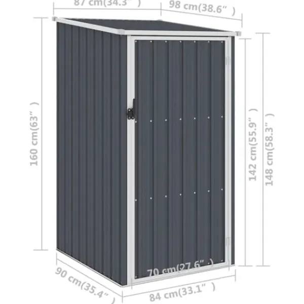 Skure, Garager & Carports^Haveskur i galvaniseret stål - Vejrbestandigt og holdbart | Størrelse: 87x98x159 cm | Farve: Antracitgrå