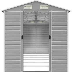 Skure, Garager & Carports^Haveskur i galvaniseret stål - Multifunktionel opbevaring | Farve: Lysegrå | Størrelse: 191x555x198 cm