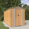 Skure, Garager & Carports^Haveskur i galvaniseret stål - Rummeligt opbevaringsskur | Farve: Lysebrun | Størrelse: 192x440x223 cm