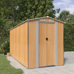 Skure, Garager & Carports^Haveskur i galvaniseret stål - Rummeligt opbevaringsskur | Farve: Lysebrun | Størrelse: 192x440x223 cm