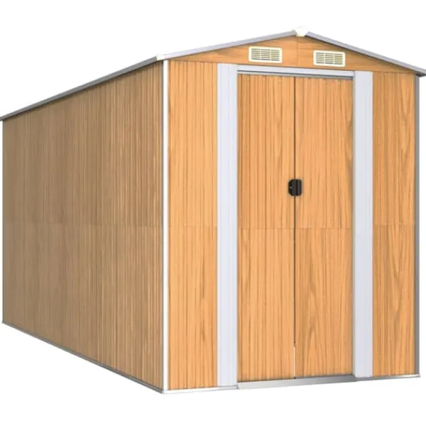 Skure, Garager & Carports^Haveskur i galvaniseret stål - Rummeligt opbevaringsskur | Farve: Lysebrun | Størrelse: 192x440x223 cm