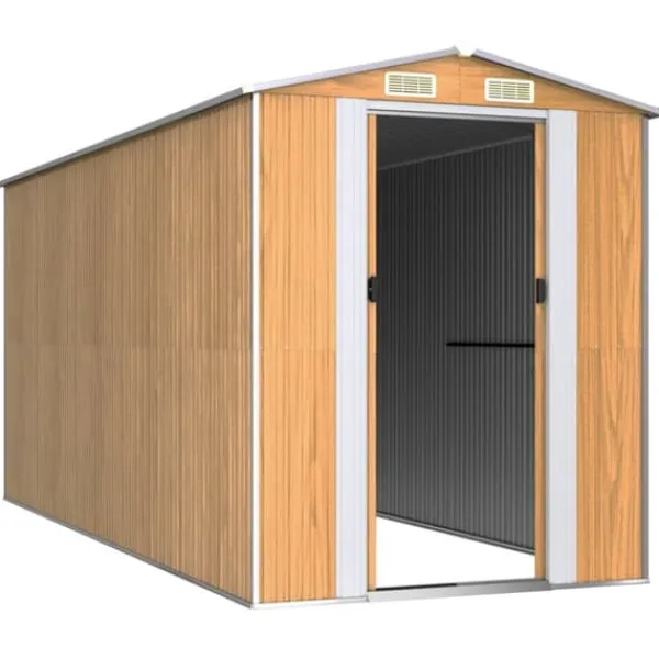 Skure, Garager & Carports^Haveskur i galvaniseret stål - Rummeligt opbevaringsskur | Farve: Lysebrun | Størrelse: 192x440x223 cm