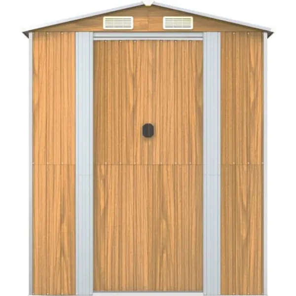 Skure, Garager & Carports^Haveskur i galvaniseret stål - Rummeligt opbevaringsskur | Farve: Lysebrun | Størrelse: 192x440x223 cm