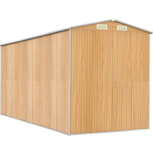Skure, Garager & Carports^Haveskur i galvaniseret stål - Rummeligt opbevaringsskur | Farve: Lysebrun | Størrelse: 192x440x223 cm